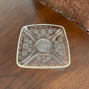 Vintage Hazel-Atlas "Crazy Daisy" Pressed Glass Clear Square Trinket Relish Dish